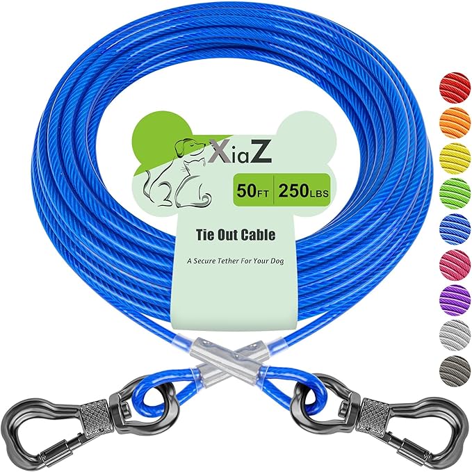 XiaZ Tie Out Cable for Dogs 50ft, Dog Leads for Yard Chew Proof, Heavy Duty Pet Tie Out Cable for Large Dogs Up to 250lbs,Durable Dog Runner Tether Line for Outdoor,Yard