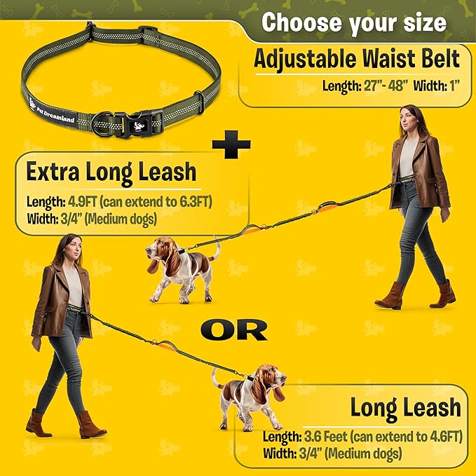 Exquisite Hands-Free Leash for Medium Dogs: Ultimate Comfort & Freedom for Running, Walking, Hiking. Premium Quality, Durable & Versatile Waist Dog Leash Belt. Your Dog Will Love It