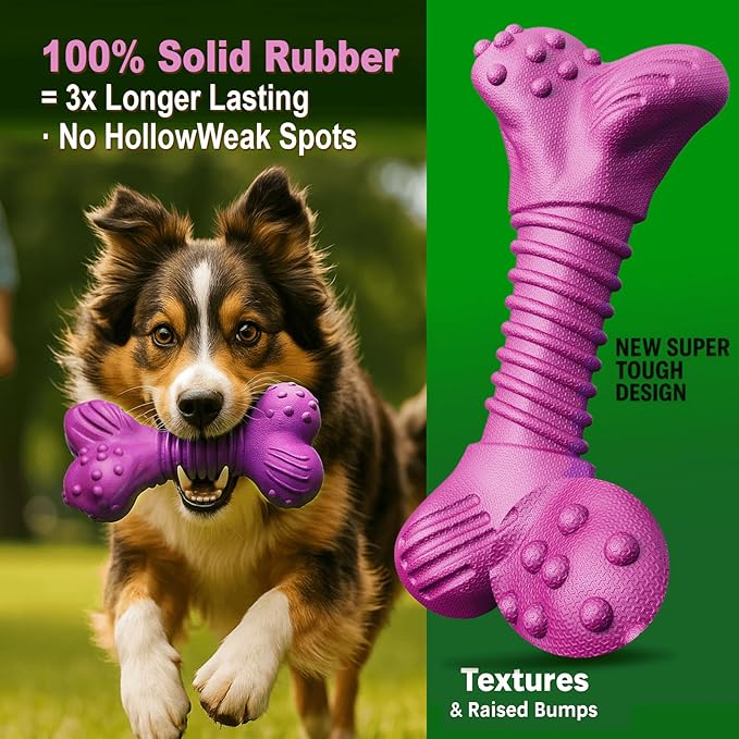 Dog Toys for Aggressive Chewers, Dog Toys for Medium Large Dogs, Natural Rubber Dog Chew Toys with Beef Flavor, Indestructible Chew Toys for Aggressive Chewers (Purple)