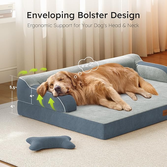 XL Plus Orthopedic Dog Bed, Big Dog Bed for Large Sized Dogs, Dual-Sided Pet Cooling Beds with Memory Foam Washable Cover Nonslip Bottom, Waterproof Pet Couch with Bolster, Dark Grey