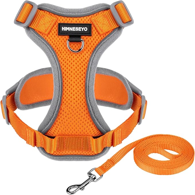 Small Dog Harness and Leash Set, No Pull Adjustable Pet Harness for Small Dogs, Breathable Mesh Rflective Dog Vest Harness (Orange, S)