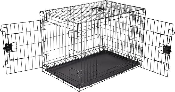 Amazon Basics - Durable, Foldable Metal Wire Dog Crate with Tray, Double Door, 36 x 23 x 25 in, Black