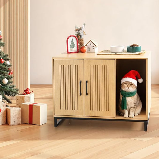 Litter Box Enclosure, Cat Litter Box Furniture with Scratching Mat, Large Hidden Litter Box Furniture Pet House, Wooden Cat Washroom Indoor, End Side Table for Hallway (Landing)