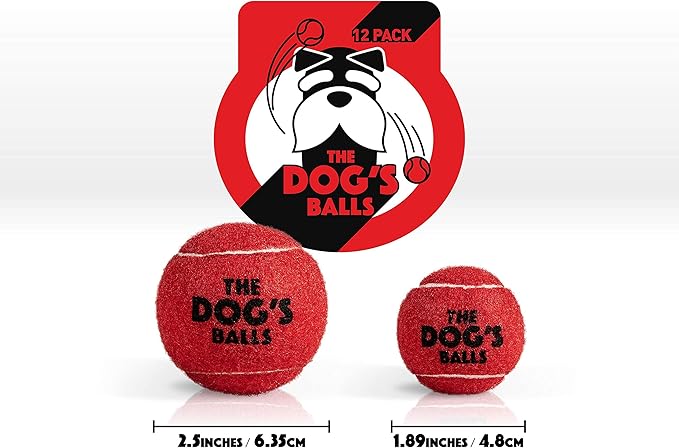 The Dog's Balls, Dog Tennis Ball, Red 12-Pack, Strong Toy for Agility Training, Puppy Training, Play, Exercise & Fetch, 2.5 Inch Diameter