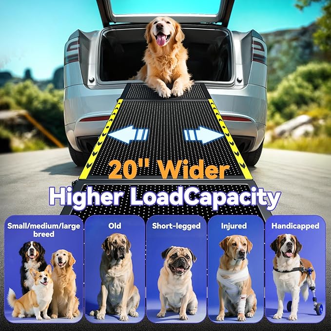 74'' L & 20'' W Longest Dog Ramp for Car - Extra Wide Portable Pet Dog Ramps for Large Dogs, Dogs Cars Ramp for Car SUV/Truck/RV/Bed, Lightweight Ramps with Non-Slip Mesh Up to 280LBS, Black