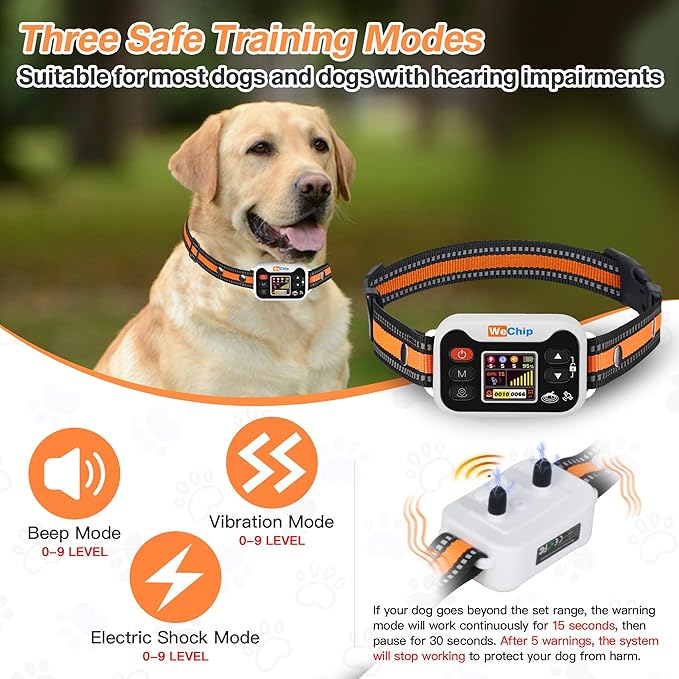 GPS Dog Collar with 3 Correction Mode,Wireless Dog Fence System with Open Outdoor IPX7 Waterproof (Orange White)