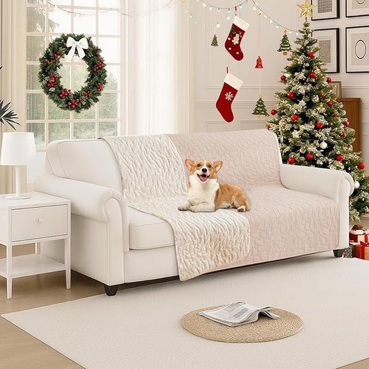 Waterproof Dog Bed Cover, Non-Slip Dog Blanket for Couch, Couch Covers for Dogs Washable, Pet Blanket for Furniture, Pet Bed Mat for Sofa, Car, Couch Protector (52x82 Inch, Beige)