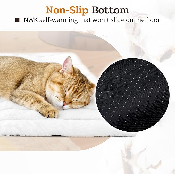 NWK Pack of 4 Fluffy Self Warming Cat Mat, Cat Blanket, Thermal Dog Mat, Washable, Non-Slip Bottom for Sofa & Crate & Kennel & Car Seat (Creamy White, X-Large (43.5'' X 27.5'' X 0.7''))