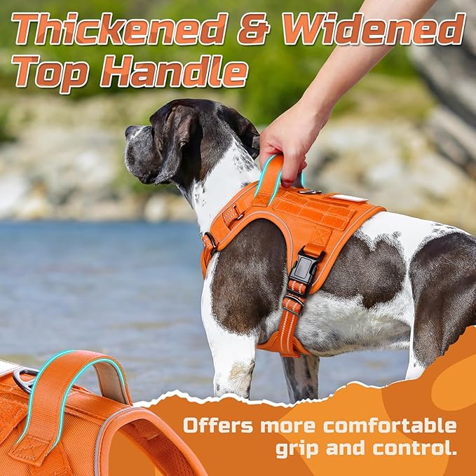 rabbitgoo Tactical Dog Harness for Large Dogs, No Pull Military Service Vest with Handle & Molle, Easy Control for Training Walking, Adjustable Reflective Straps, Orange, XL