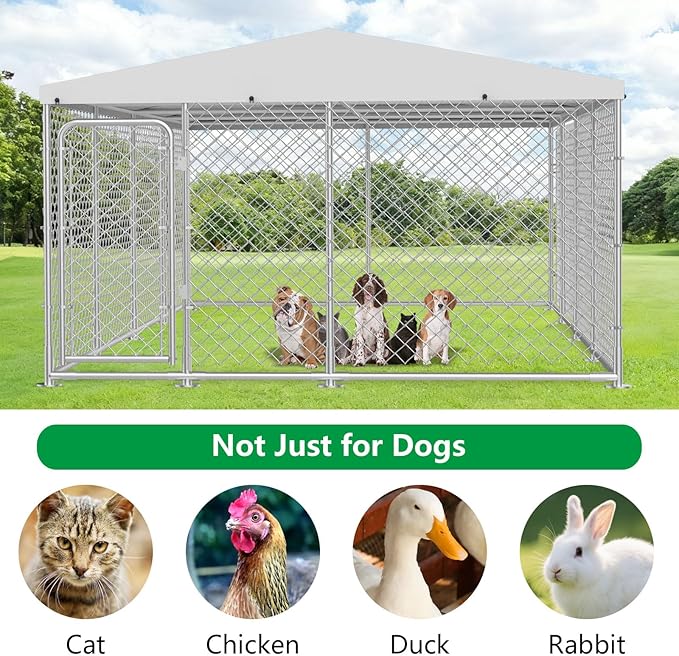 20x10 FT Outdoor Dog Kennel, Heavy Duty Large Outside Dog Enclosure with UV-Resistant Waterproof Sun-Proof Cover, Double Security Locks for Backyard Farm Ranch