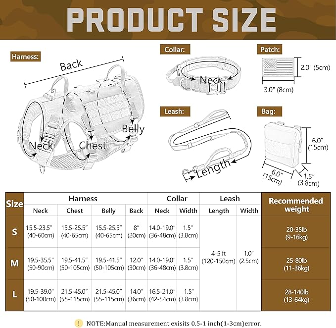 Forestpaw Tactical Dog Harness for Large Dogs,Tactical Dog Collar with Bungee Leash Set,No Pull Military Dog Harness for Walking Training,Adjustable for Medium Large Dogs,Blue,Chest 15.5-25.5"