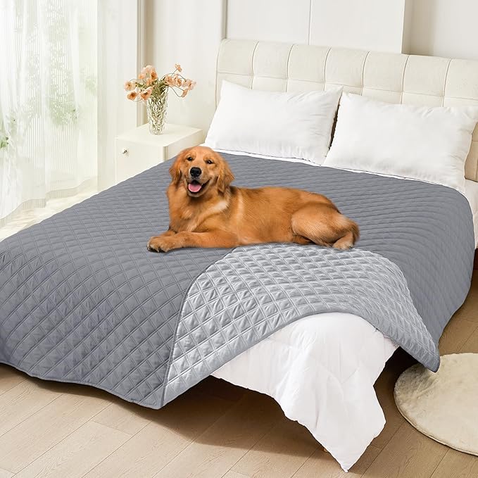 Smiry Waterproof Dog Bed Cover Pet Blanket, Soft Washable Dog Blanket for Furniture Bed Couch Sofa Reversible, Checkered (82"x102", Grey/Light Grey)