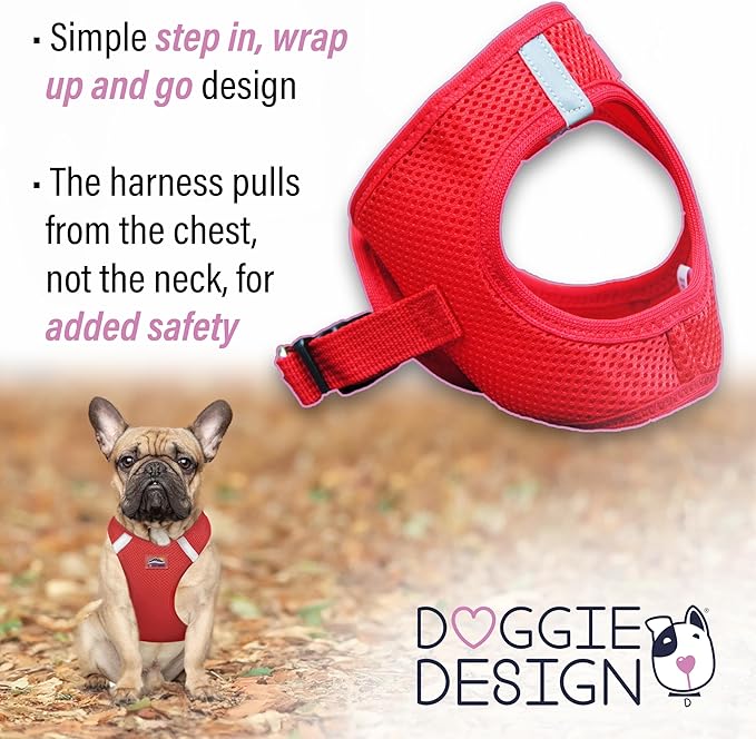 Doggie Design Dog Harness - No Choke Dog Harness, Dog Vest, Mesh Polyester, Pet Harness, Simple Step in and Go Design, Harness for Dog - Red, Medium