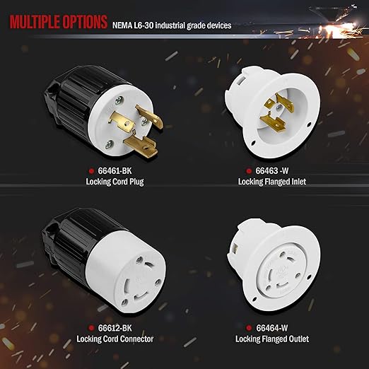 ENERLITES NEMA L6-30P Locking Plug Connector for Generator, Twist Lock Male Plug, 30 Amp, 250 Volt, 2 Pole, 3 Wire Grounding, Industrial Grade Heavy Duty, UL Listed, 66461-BK, Black