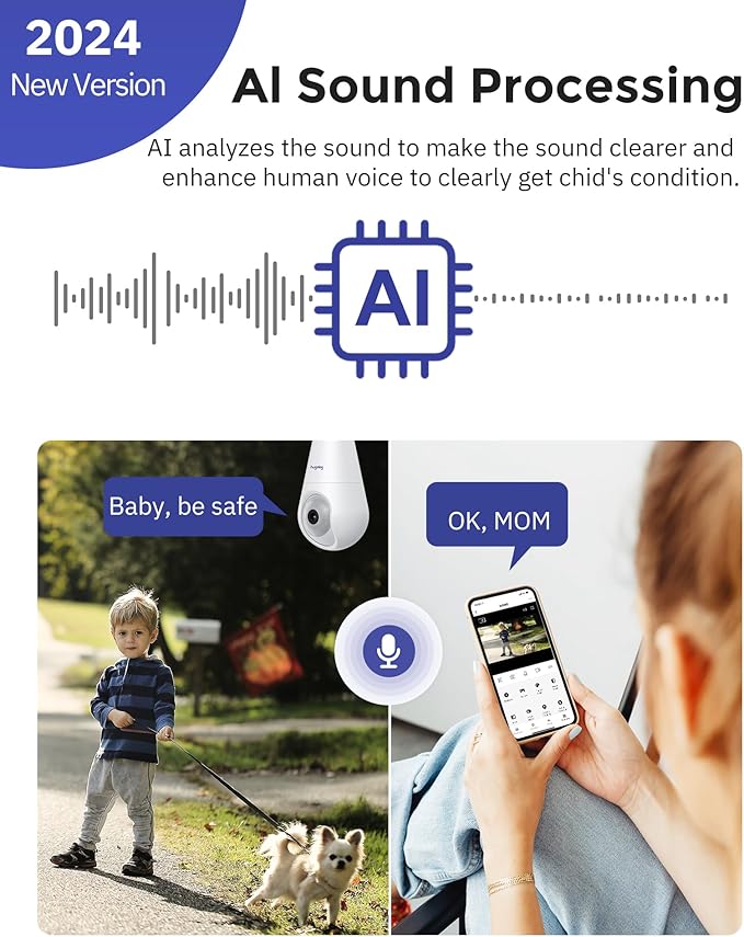 Hugolog 3K 5MP Light Bulb Security Cameras Wireless Outdoor-2.4GHz Cameras for Home Security Indoor with AI Sound Processing, Motion Detection,Color Night Vision,Auto Tracking,Siren Alarm