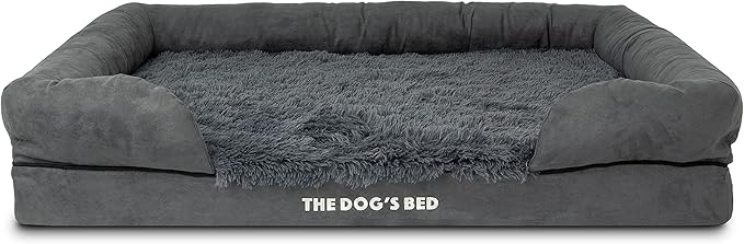 The Dog’s Bed, XL Grey Fur,Memory Foam, Pain Relief: Arthritis, Hip & Elbow Dysplasia, Post Surgery, Lameness, Supportive, Calming, Waterproof Washable Cover, Veterinary Approved
