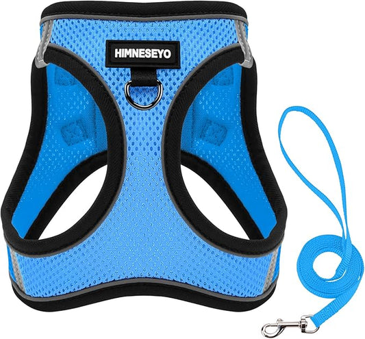 Dog Harness and Leash Set, Dog Harness for Dogs No Pull, No-Chock Step-in Reflective Breathable Lightweight Easy Walk Vest Harnesses with Safety Buckle for Small Medium Dogs, Cats (Light Blue, XXS)