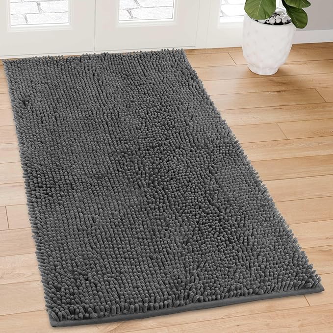 Chenille Absorbent Front Door Mat 96" x 48", Dog Door Mat for Muddy Paws, Trap Dirt Doormat, Mud Mat for Dogs, Washable Non Slip Outdoor Indoor Doormats for Entryway, Grey