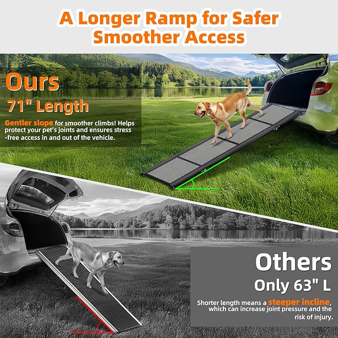 Dog Ramp for Car 𝟕𝟏”𝐱𝟐𝟎” Large Folding Pet Stair Ramps for Truck, SUV, with Non-Slip Surface, Up to 250LBS, Outdoor Dog Car Ramp for Medium & Large Dogs, Portable Pet Steps