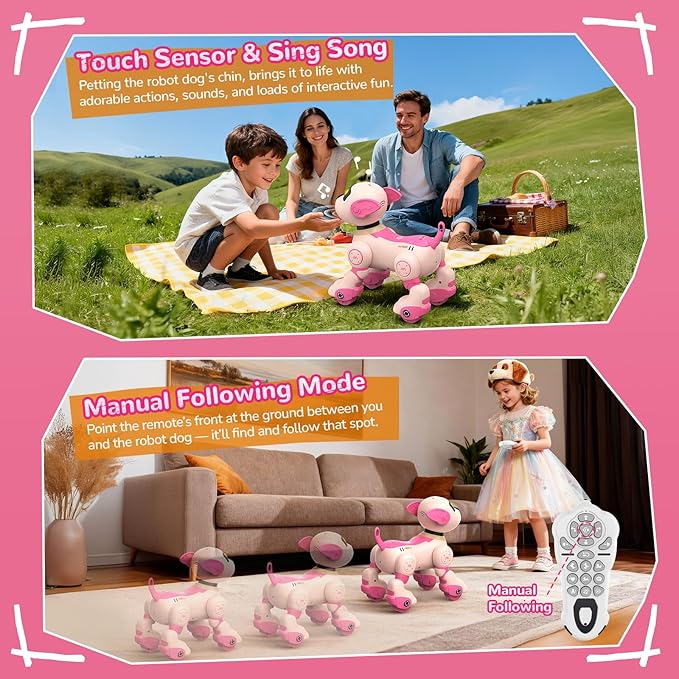 anysun Remote Control Robot Dog Toy for Kids, Programmable Smart Puppy Intelligent Learning Dancing Walking RC Robot Toys for Girls and Boys (Pink)