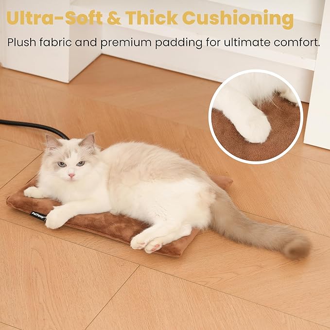 Heated Pet Pad for Dogs and Cats, Waterproof Heating Mat with Chew-Resistant Cord, Constant Warmth for Indoor & Covered Outdoor Use, Multiple Sizes and Colors (Brown, S: 16" × 13" × 1.3")