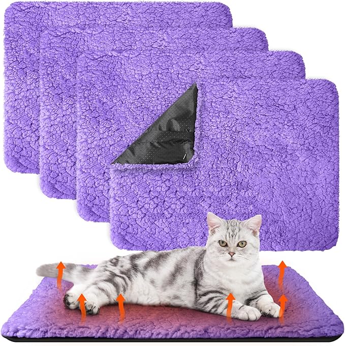 4 Pack Self Warming Cat Pads Self Heating Cat Mat Washable Homeless Dogs Thermal Pads Kennel Pad Reflects Body Heat Warm Crate Bed Mat for Indoor Outdoor Pet(Purple,16 x 20 Inch)