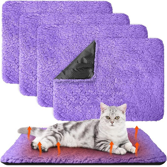 4 Pack Self Warming Cat Pads Self Heating Cat Mat Washable Homeless Dogs Thermal Pads Kennel Pad Reflects Body Heat Warm Crate Bed Mat for Indoor Outdoor Pet(Purple,16 x 20 Inch)