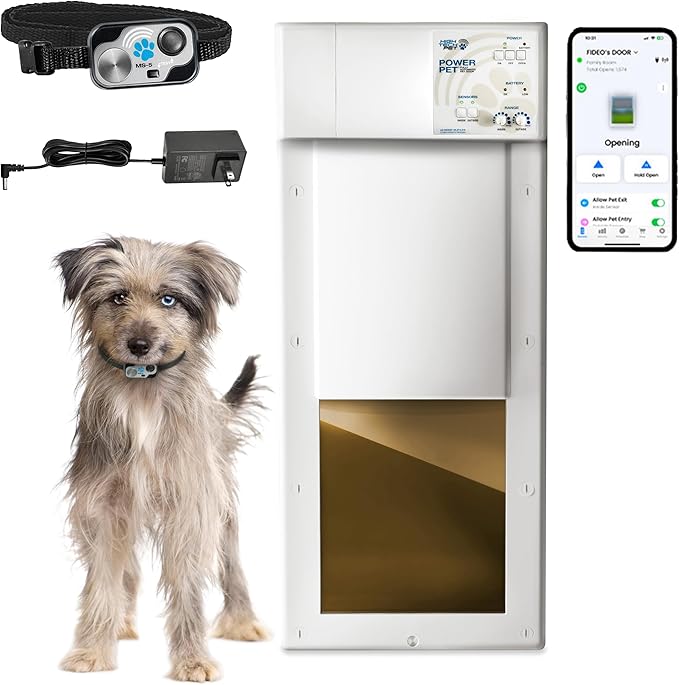 NEXT GENERATION Power Pet WiFi Enabled Electronic Pet Door by High Tech Pet Brand - Pet Operated, Manual Control or New and Improved App Control, High Security Dead Bolt, 100% Air Tight and Draft Free