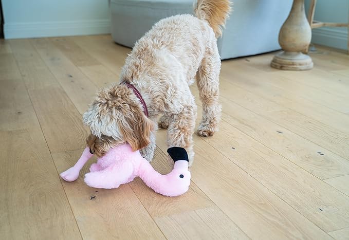 Flourish Pets 3 in 1 Multi-Layer Chew Toy for Active Dogs | Non-Toxic BPA Free Double Stitched Soft Fabric Exterior Dog Toys | Long-Lasting Dog Plush Toys –Small Flamingo 13.5"