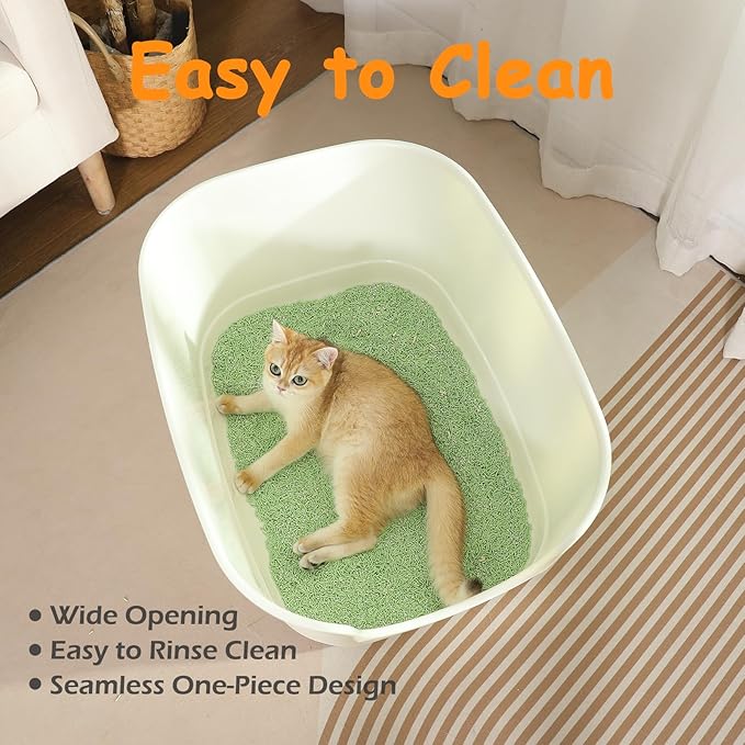 SpaceTime Extra Large Litter Box with High Sides,24.2" Lx16.3 Wx12.9 H XL Multi Cat Litter Pan for Kitty,Cat Boxes for Indoor Cats,Jumbo Litter Boxes for Big Cats,Anti-Splashing,Easy to Clean (White)