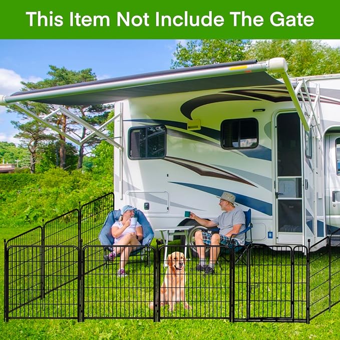 Doorless 54in(H) Garden Fence Animal Barrier, 8 Panels Total 17.7 Ft(L) Outdoor Dog Fence, Black Metal Dog Fences for The Yard, Temporary Fencing