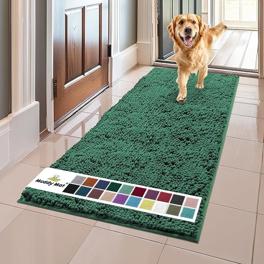 Muddy Mat® | Super Absorbent Door Mat Indoor, Microfiber Quick Dry Chenille Entryway Rug, Non-Slip Front Door Mat, Indoor Mats for Entryway, Machine Washable Pet Rug,Dark Green Runner 24"X60"
