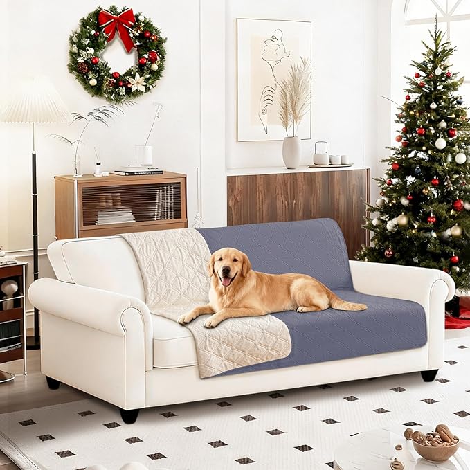 Waterproof Dog Blanket, Non-Slip Soft Pet Bed Cover, Couch Cover for Dogs Washable, Protects Sofa, Furniture, Crate, Car, Tear Resistant Leakproof Pet Blanket (52x82 Inch, Grey Blue)