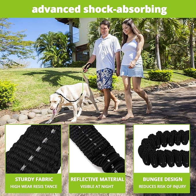 Rope Dog Leash 4 FT: Heavy Duty Leashes with Swivel Lockable Hook Reflective Threads Bungee and Padded Handle - Dog Lead for Large Small Medium Dogs Outside Walking Hiking Green