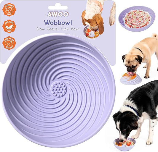 Awoo Wobbowl - Silicone Dog Lick Mat and Slow Feeder Bowl - Dishwasher Safe Pet Dish - Extends Mealtime for Fast Eaters & Reduces Anxiety - for Wet & Dry Food (Periwinkle)