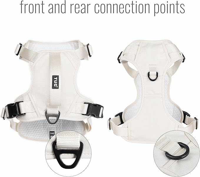 TUG Dog Harness with 2 Leash Connection Points | Adjustable, Padded, Lightweight | Handle on Back | No-Pull Front Clip (Small, Cream)