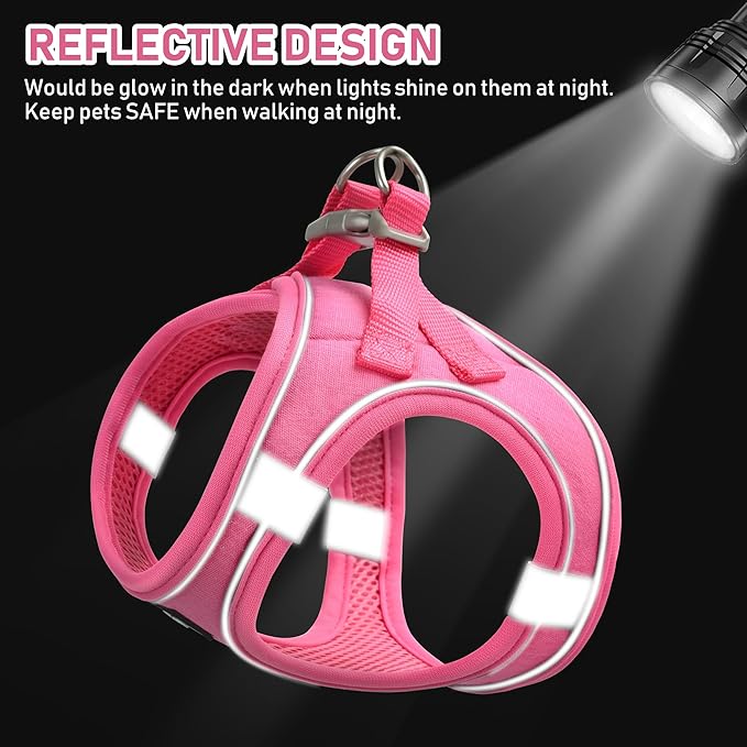GAMUDA Small Pet Harness Collar and Leash Set, Step in No Chock No Pull Linen Fabric Soft Mesh Dog Vest Harnesses Reflective for Dogs Puppy Cats Kitten Rabbit (Pink, S)