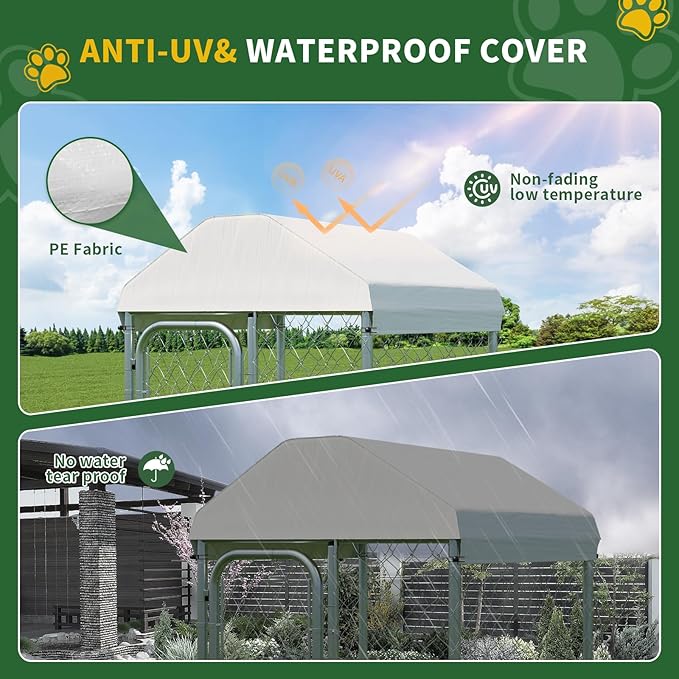 Outdoor Dog Kennel 40" L * 40" W, Heavy Duty Large Outside Dog Enclosure with UV-Resistant Waterproof Sun-Proof Cover, Double Security Locks for Backyard Farm Ranch