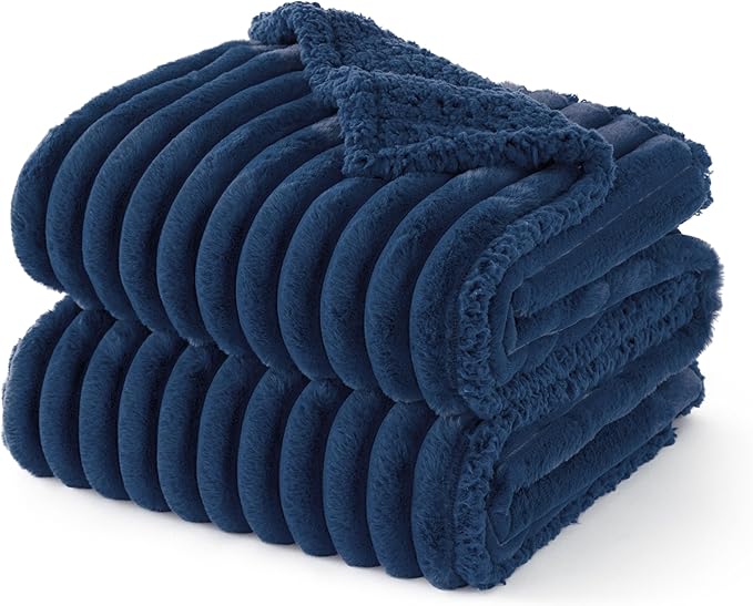 Bedsure Waterproof Dog Blankets for Large Dogs - Soft Pet Cat Blanket Corduroy Fleece for Bed Protector Washable, Cozy Calming Reversible Furniture Protection for Puppy,60"x80", Navy Blue