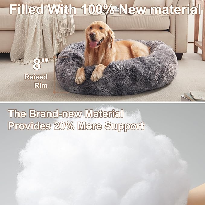 36 inches Donut Dog Bed for Large Dogs - Calming Fluffy Round Pet Bed with Removable & Washable Cover,Fits up to 80 lbs Pets (Tie-dye Grey,Large)