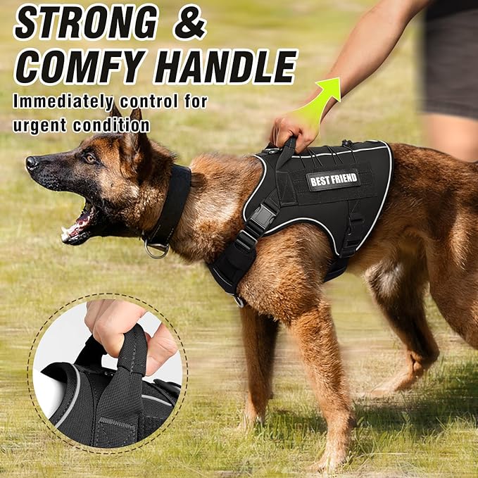 Tactical Dog Harness Small Sized Dog,No Pull Military Dog Vest with Handle,Reflective Heavy Duty Pet Harness for Walking Hiking Training Black S