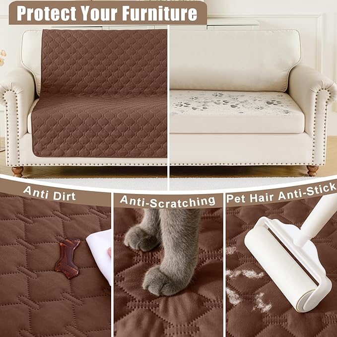 Smiry Waterproof Dog Bed Cover Blanket, Soft Reversible Pet Blanket, Washable Leakproof Cats Dogs Couch Cover for Sofa, Couch, Furniture, Plaid (30x53 Inch, Brown/Chocolate)