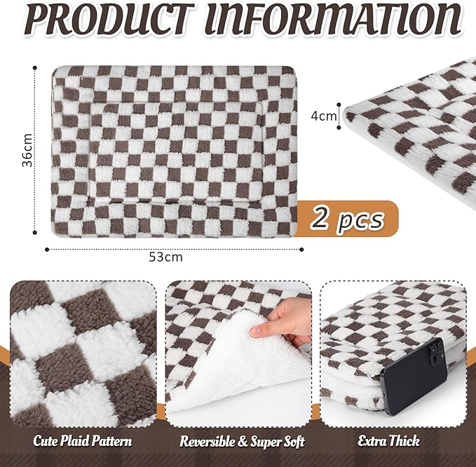 VitalCozy 2 Pack Self Warming Cat Mat Self Heating Pad Bed Reversible Machine Washable Reflects Body Heat Warm Thermal Pet Pad Crate Blanket for Feral and Indoor Cat(Dark Brown,21" X 14",Plaid)
