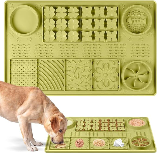 Large Silicone Snuffle Mat, 32"x 20" Dog Lick Mat with Suction Cups, Slow Feeder for Small | Medium | Large | Multiple Dogs Slow Eating, Boredom Reducer (Green)