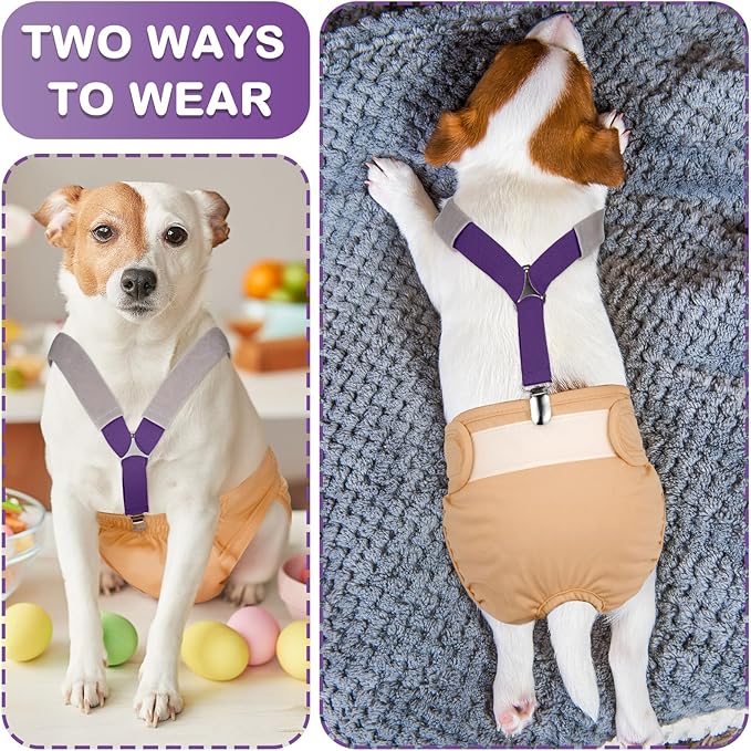 Saintrygo 2 Pcs Dog Suspenders for Diapers Female Male Belly Bands Canine Harness Keep Diaper on Your Pet for Small Medium and Large Dogs (Black,Purple,Medium)