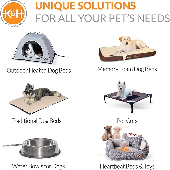 K&H Pet Products Heated Dog Bed Indoor, Thermo-Snuggly Sleeper with Removable Waterproof Heated Pad, Calming Pillow Pet Bed, Machine Washable, Safety Listed - Medium 26 X 20in Sage/Tan