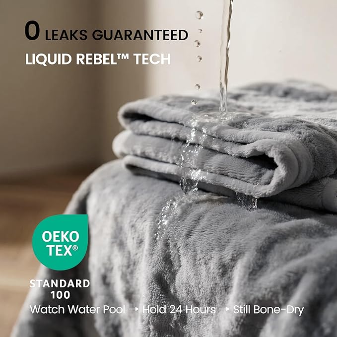 gogobunny Waterproof Bed Blanket, Reversible Sherpa Fleece Throw Blanket for Dog Puppy Cat, Furniture Cover Protects Bed Couch Sofa from Liquid Pee and Pet Fur (Grey, 60x80 inches)