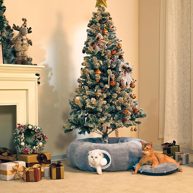 Cat Tunnel Bed for Indoor Cats 35.5 Inch XL Cat Donut Tunnels Cute Tubes Round Pet Play Tunnel Toy for Kitten Puppy Rabbit with Washable Circle Cushion Grey