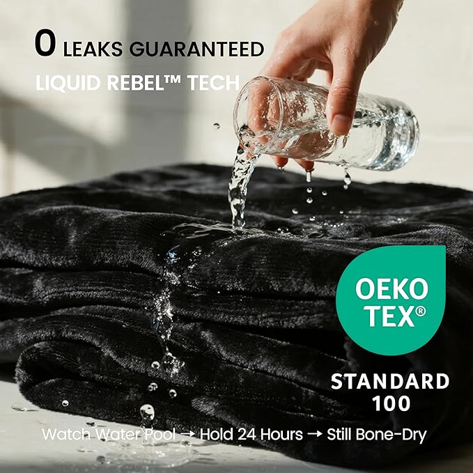 gogobunny Waterproof Bed Blanket, Reversible Sherpa Fleece Throw Blanket for Dog Puppy Cat, Furniture Cover Protects Bed Couch Sofa from Liquid Pee and Pet Fur (Black, 60x80 inches)