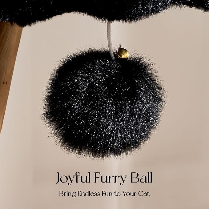 Solid Wood Cat Tree, Modern Cat Tree Tower for Large Indoor Cats, Natural Real Pear Wooden Aesthetic Cat Condo with Scratching Post for Adult Kittens-Black